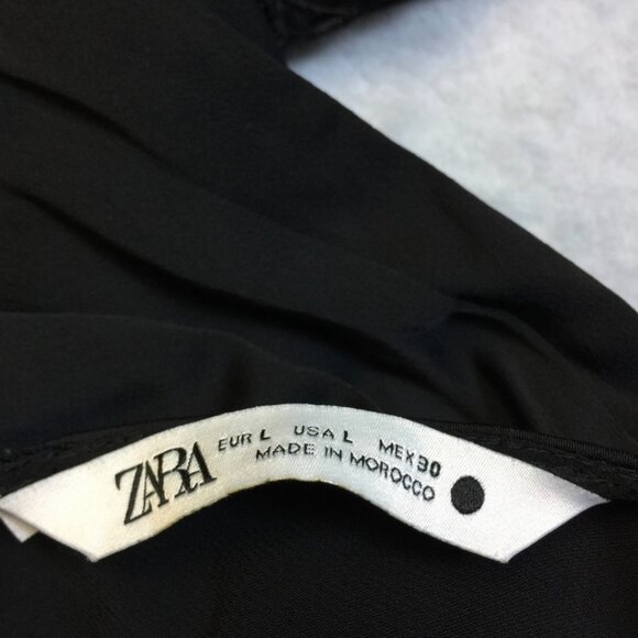 Zara Slip Camisole Midi Maxi Dress Size L Womans Black Satin Lace Trim Low Back - Picture 5 of 5